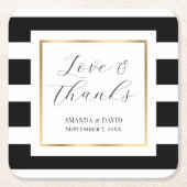 ブラックと金ゴールドストライプのの結婚紙コースター スクエアペーパーコースター (正面)