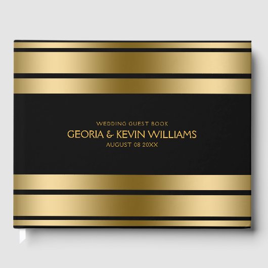 ブラックと金ゴールドストライプ縁ど ゲストブック (正面)