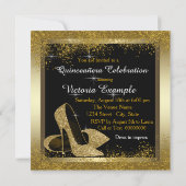 ブラックと金ゴールドハイヒールシュークインセアニラ 招待状 (裏面)