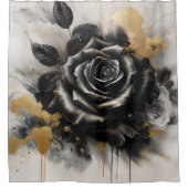 ブラックと金ゴールドバラ シャワーカーテン (正面)