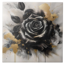 ブラックと金ゴールドバラ タイル