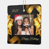 ブラックと金ゴールドパーソナライズされたの飾り セラミックオーナメント (左)