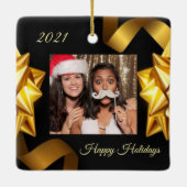 ブラックと金ゴールドパーソナライズされたの飾り セラミックオーナメント (裏面)