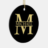 ブラックと金ゴールドパーソナライズされたモノグラムと名前 セラミックオーナメント (右)