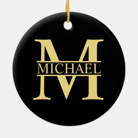 ブラックと金ゴールドパーソナライズされたモノグラムと名前 セラミックオーナメント (裏面)
