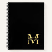 ブラックと金ゴールドパーソナライズされたモノグラムと名前 ノートブック (正面)