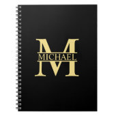ブラックと金ゴールドパーソナライズされたモノグラムと名前 ノートブック (正面)