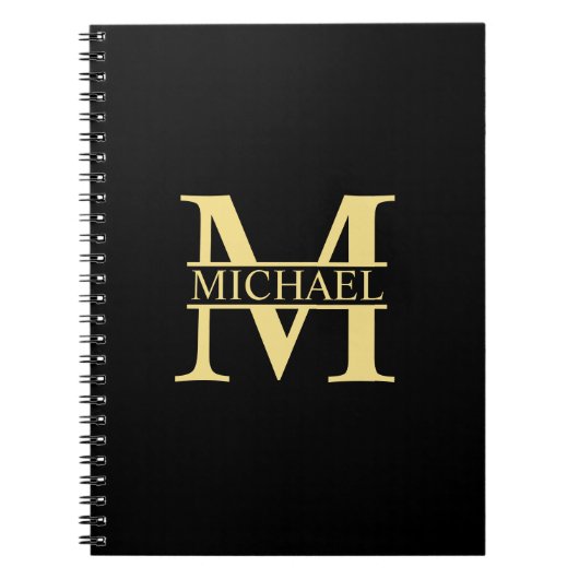 ブラックと金ゴールドパーソナライズされたモノグラムと名前 ノートブック (正面)