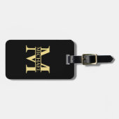 ブラックと金ゴールドパーソナライズされたモノグラムと名前 ラゲッジタグ (正面横)
