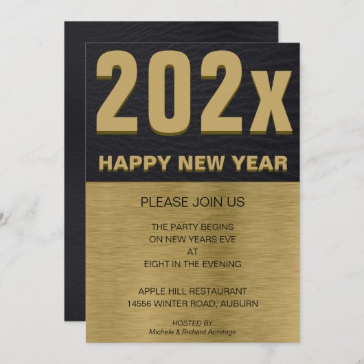 ブラックと金ゴールドパーティの招待状 招待状 (正面/裏面)