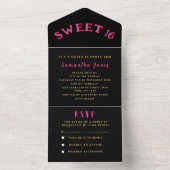 ブラックと金ゴールドピンクスウィート16 16 オールインワン招待状 (内側)