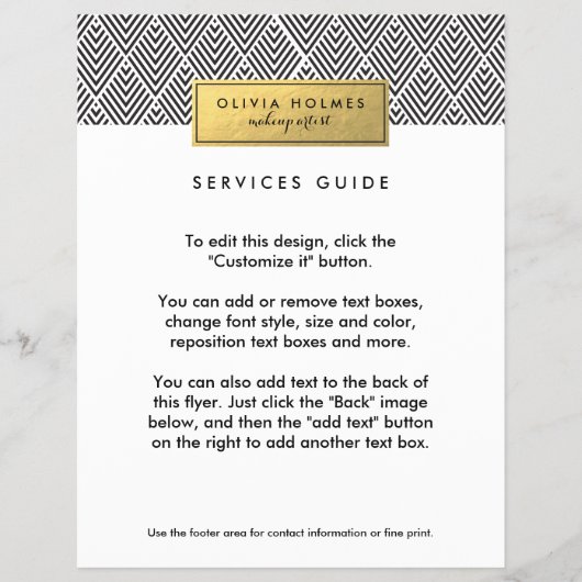 ブラックと金ゴールドフェイクフォイルのシェブロンパターン チラシ (正面)