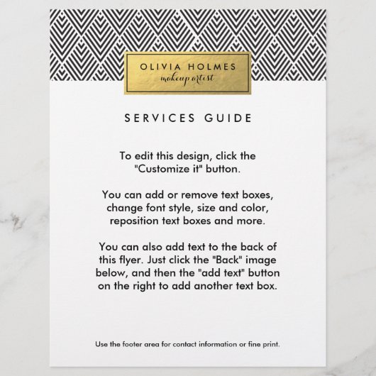 ブラックと金ゴールドフェイクフォイルのシェブロンパターン チラシ (正面)