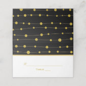 ブラックと金ゴールドフォイルのビーズ結婚の折り畳まれたエスコート プレイスカード (外部開封)