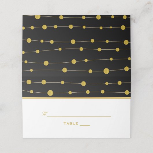 ブラックと金ゴールドフォイルのビーズ結婚の折り畳まれたエスコート プレイスカード (外部開封)