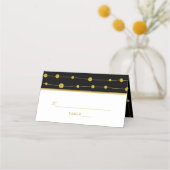 ブラックと金ゴールドフォイルのビーズ結婚の折り畳まれたエスコート プレイスカード (正面)
