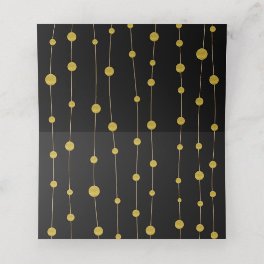 ブラックと金ゴールドフォイルのビーズ結婚の折り畳まれたエスコート プレイスカード (内部開封)