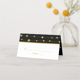 ブラックと金ゴールドフォイルのビーズ結婚の折り畳まれたエスコート プレイスカード
