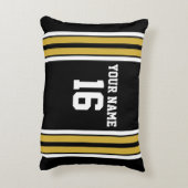 ブラックと金ゴールドホワイトストライプズのチームジャージー アクセントクッション (裏面(縦))