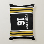 ブラックと金ゴールドホワイトストライプズのチームジャージー アクセントクッション (正面(垂直))