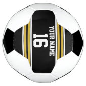 ブラックと金ゴールドホワイトストライプズのチームジャージー サッカーボール (回転)