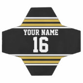ブラックと金ゴールドホワイトストライプズのチームジャージー サッカーボール (フラット)