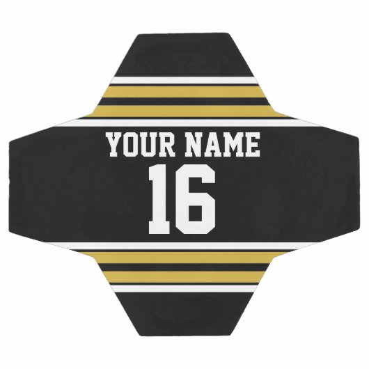 ブラックと金ゴールドホワイトストライプズのチームジャージー サッカーボール (フラット)