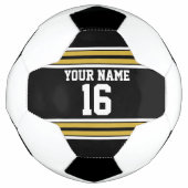 ブラックと金ゴールドホワイトストライプズのチームジャージー サッカーボール (正面)