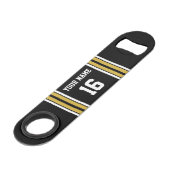 ブラックと金ゴールドホワイトストライプズのチームジャージー スピード栓抜き (正面アングル)