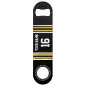 ブラックと金ゴールドホワイトストライプズのチームジャージー スピード栓抜き (正面)