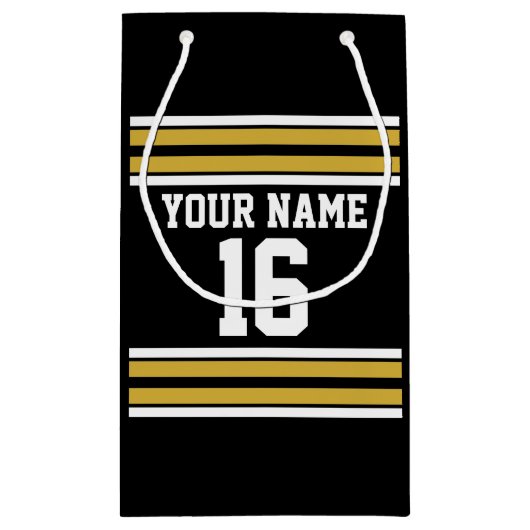 ブラックと金ゴールドホワイトストライプズのチームジャージー スモールペーパーバッグ (裏面)