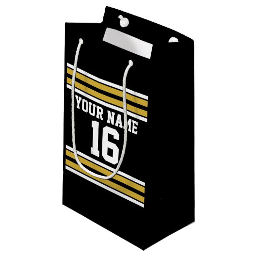 ブラックと金ゴールドホワイトストライプズのチームジャージー スモールペーパーバッグ (正面アングル)