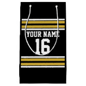 ブラックと金ゴールドホワイトストライプズのチームジャージー スモールペーパーバッグ (正面)