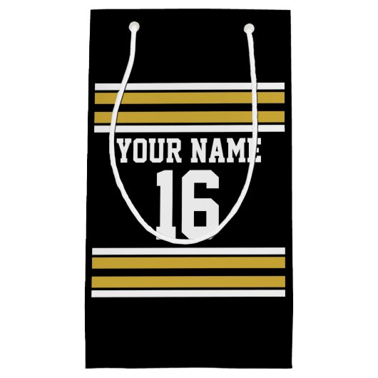 ブラックと金ゴールドホワイトストライプズのチームジャージー スモールペーパーバッグ (正面)