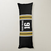 ブラックと金ゴールドホワイトストライプズのチームジャージー ボディピロー (裏面 (縦))
