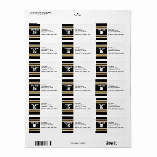 ブラックと金ゴールドホワイトストライプズのチームジャージー ラベル (フルシート)