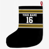 ブラックと金ゴールドホワイトストライプズのチームジャージー ラージクリスマスストッキング (裏面)