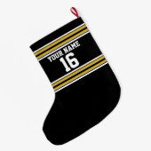ブラックと金ゴールドホワイトストライプズのチームジャージー ラージクリスマスストッキング (裏面 (吊り時))