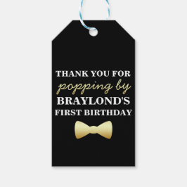 ブラックと金ゴールドポップコーンラベルとボウタイ ギフトタグ