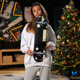 ブラックと金ゴールドミニマリスト幾何スケートボード スケートボード