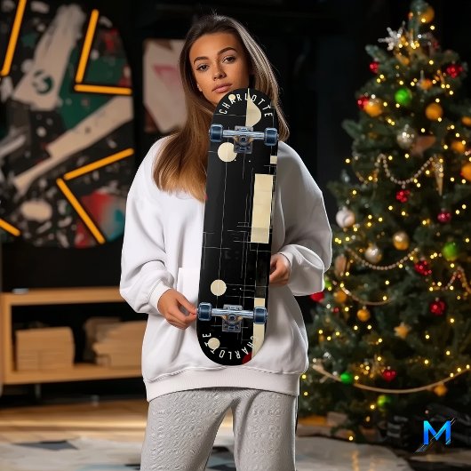 ブラックと金ゴールドミニマリスト幾何スケートボード スケートボード