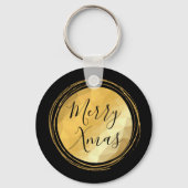 ブラックと金ゴールドメタリックのメリークリスマス文字 キーホルダー (正面)