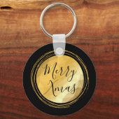 ブラックと金ゴールドメタリックのメリークリスマス文字 キーホルダー (正面)