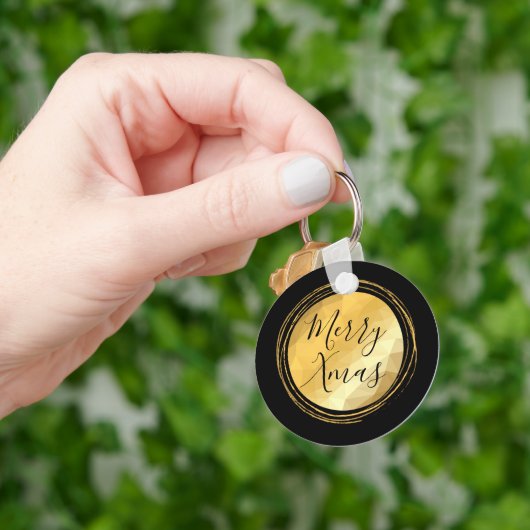 ブラックと金ゴールドメタリックのメリークリスマス文字 キーホルダー (手)