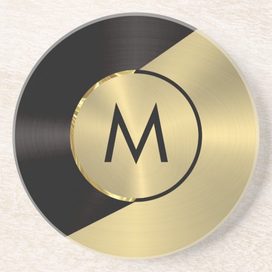 ブラックと金ゴールドメタリックのルックジオメトリデザイン コースター (正面)