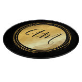 ブラックと金ゴールドメタリックミニマルモノグラム カッティングボード (角)