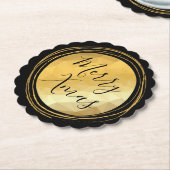 ブラックと金ゴールドメタルのメリークリスマス書道 ペーパーコースター (アングル)