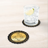 ブラックと金ゴールドメタルのメリークリスマス書道 ペーパーコースター (インサイチュ)