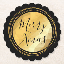 ブラックと金ゴールドメタルのメリークリスマス書道 ペーパーコースター