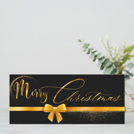 ブラックと金ゴールドモダンのクリスマスプレゼント証明書 招待状 (スタンド正面)